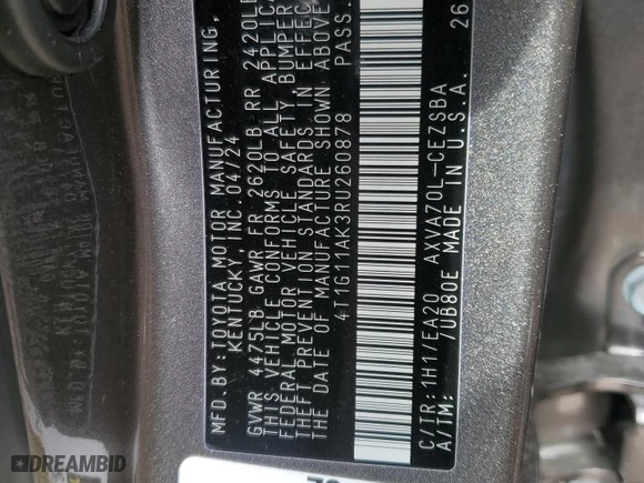 2024 Toyota Camry SE with VIN 4T1G11AK3RU260878, listed as a Copart auction lot 50914465 with 11,122 mi miles and Salvage Title. Bid and sale history available at carsss.com. Image 14.