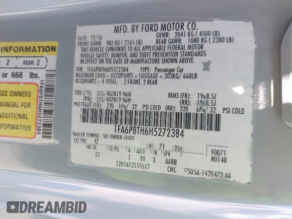 2017 Ford Mustang EcoBoost с VIN 1FA6P8TH6H5272384, выставлен на аукционе IAAI как лот 42219108 с пробегом 94 591 миль миль и . История ставок и продаж доступна на DreamBid. Изображение 9.