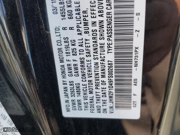 2015 Honda CR-Z with VIN JHMZF1D49FS002687, listed as a Copart auction lot 72941124 with 75,964 mi miles and Salvage Title. Bid and sale history available at carsss.com. Image 14.