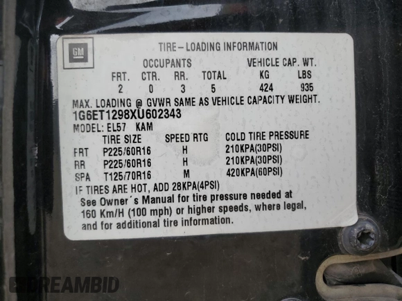 1999 Cadillac Eldorado Touring z VIN 1G6ET1298XU602343, wystawiony jako Copart lot #44327195 z przebiegiem 52 327 mil mil oraz Szkody całkowita. Historia ofert i sprzedaży dostępna na DreamBid. Obrazek 12.