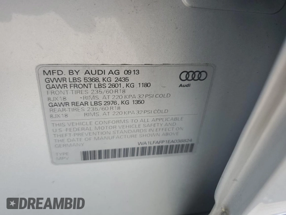 2014 Audi Q5 Premium Plus with VIN WA1LFAFP1EA038824, listed as a Copart auction lot 52529125 with 120,233 mi miles and Clean Title. Bid and sale history available at carsss.com. Image 13.