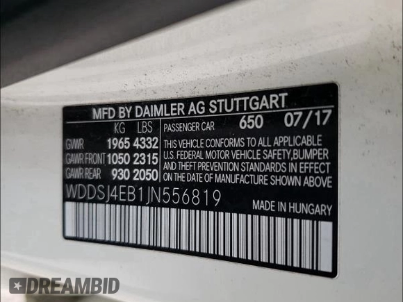 2018 Mercedes-Benz CLA 250 with VIN WDDSJ4EB1JN556819, listed as a Copart auction lot 54401481 with 70,043 mi miles and . Bid and sale history available at DreamBid. Image 10.