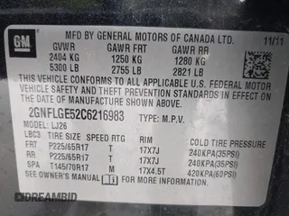 2012 Chevrolet Equinox LTZ with VIN 2GNFLGE52C6216983, listed as a IAAI auction lot 42075512 with 154,659 mi miles. Bid and sale history available at carsss.com. Image 9.