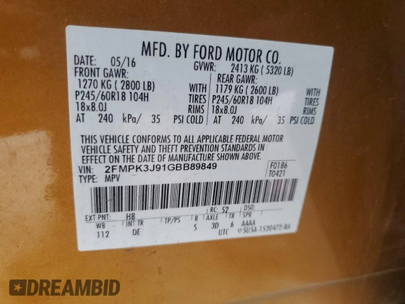 2016 Ford Edge SEL z VIN 2FMPK3J91GBB89849, wystawiony jako Copart lot #53620225 z przebiegiem 104 135 mil mil oraz Szkoda całkowita • Salvage title. Historia ofert i sprzedaży dostępna na DreamBid. Obrazek 13.