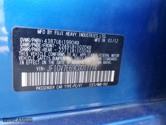 2012 Subaru Impreza Sedan WRX WRX with VIN JF1GV7E69CG017774, listed as a Copart auction lot 84279524 with 125,302 mi miles and Salvage Title. Bid and sale history available at carsss.com. Image 14.