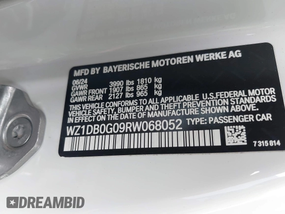 2024 Toyota Supra 3.0 with VIN WZ1DB0G09RW068052, listed as a IAAI auction lot 42164218 with 8,694 mi miles and . Bid and sale history available at DreamBid. Image 9.