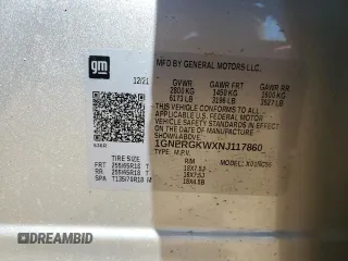 2022 Chevrolet Traverse LT Cloth z VIN 1GNERGKWXNJ117860, wystawiony jako Copart lot #52533485 z przebiegiem Nie podano mil oraz Szkoda całkowita • Salvage title. Historia ofert i sprzedaży dostępna na DreamBid. Obrazek 13.