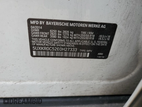 2014 BMW X5 xDrive35i with VIN 5UXKR0C52E0H27333, listed as a Copart auction lot 43333435 with 170,053 mi miles and Clean Title. Bid and sale history available at carsss.com. Image 12.