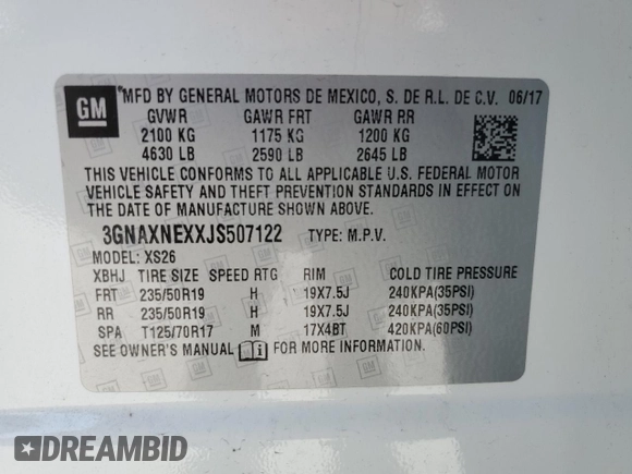 2018 Chevrolet Equinox Premier with VIN 3GNAXNEXXJS507122, listed as a Copart auction lot 47972385 with 71,656 mi miles and Salvage Title. Bid and sale history available at carsss.com. Image 16.