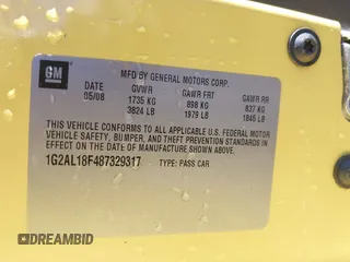 2008 Pontiac G5 with VIN 1G2AL18F487329317, listed as a IAAI auction lot 41403707 with 111,555 mi miles. Bid and sale history available at carsss.com. Image 9.
