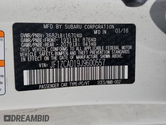 2018 Subaru BRZ tS with VIN JF1ZCAD19J9600557, listed as a Copart auction lot 50797945 with 52,110 mi miles and Salvage title. Bid and sale history available at DreamBid. Image 15.