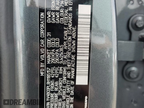 2017 Volvo XC90 Inscription with VIN YV4BC0PL8H1185157, listed as a Copart auction lot 49179795 with 111,800 mi miles and Salvage Title. Bid and sale history available at carsss.com. Image 14.