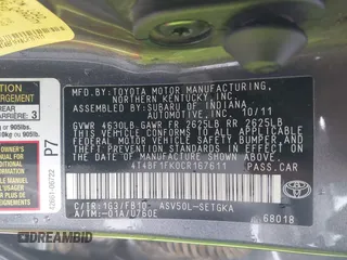 2012 Toyota Camry L with VIN 4T4BF1FK0CR167611, listed as a IAAI auction lot 41731264 with 107,030 mi miles. Bid and sale history available at carsss.com. Image 9.