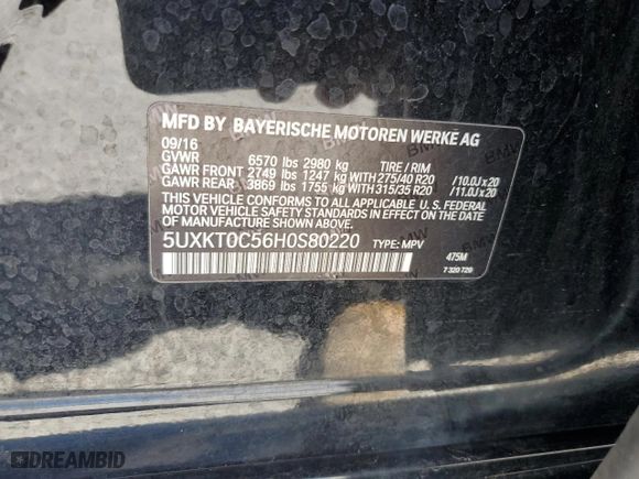 2017 BMW X5 xDrive40e iPerformance with VIN 5UXKT0C56H0S80220, listed as a Copart auction lot 52054175 with 161,931 mi miles and Clean Title. Bid and sale history available at carsss.com. Image 13.