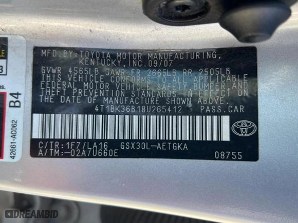 2008 Toyota Avalon XL with VIN 4T1BK36B18U265412, listed as a Copart auction lot 47245965 with NaN miles and Clean Title. Bid and sale history available at carsss.com. Image 10.