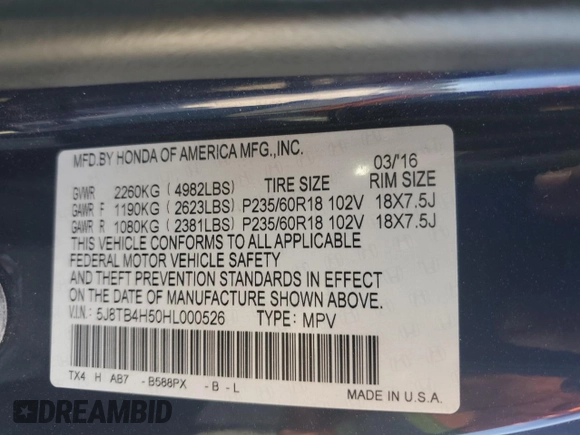 2017 Acura RDX Technology with VIN 5J8TB4H50HL000526, listed as a Copart auction lot 54510625 with 105,929 mi miles and Salvage Title. Bid and sale history available at DreamBid. Image 14.