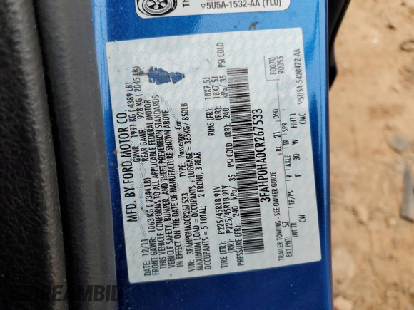 2012 Ford Fusion SE with VIN 3FAHP0HA0CR267533, listed as a Copart auction lot 45950695 with 141,866 mi miles and Salvage Title. Bid and sale history available at carsss.com. Image 13.