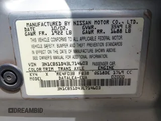2003 Nissan Sentra XE z VIN 3N1CB51D43L714603, wystawiony jako IAAI lot #42392644 z przebiegiem 201 656 mil mil oraz . Historia ofert i sprzedaży dostępna na DreamBid. Obrazek 9.