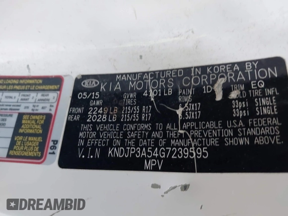 2016 Kia Soul + z VIN KNDJP3A54G7239595, wystawiony jako IAAI lot #42256059 z przebiegiem 100 054 mil mil oraz . Historia ofert i sprzedaży dostępna na DreamBid. Obrazek 9.