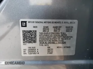 2020 GMC Terrain SLT with VIN 3GKALVEX6LL345320, listed as a Copart auction lot 84639284 with 57,412 mi miles and Salvage Title. Bid and sale history available at DreamBid. Image 13.