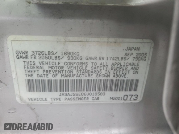 2006 Mitsubishi Lancer ES with VIN JA3AJ26E06U018580, listed as a Copart auction lot 81649334 with 264,880 mi miles and Salvage Title. Bid and sale history available at carsss.com. Image 14.