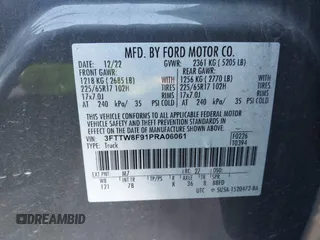 2023 Ford Maverick XL with VIN 3FTTW8F91PRA06061, listed as a IAAI auction lot 40733751 with Not provided miles and . Bid and sale history available at DreamBid. Image 9.