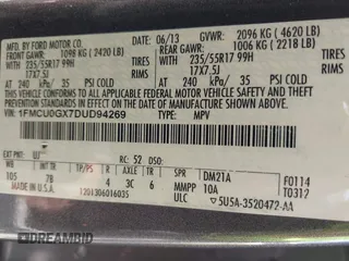 2013 Ford Escape SE with VIN 1FMCU0GX7DUD94269, listed as a IAAI auction lot 42621776 with 116,117 mi miles and . Bid and sale history available at DreamBid. Image 9.