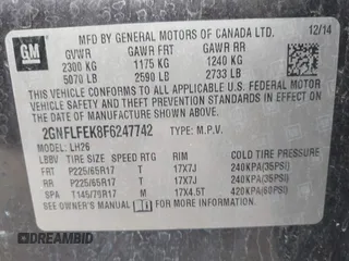 2015 Chevrolet Equinox LT with VIN 2GNFLFEK8F6247742, listed as a IAAI auction lot 42091616 with 220,892 mi miles and . Bid and sale history available at DreamBid. Image 9.