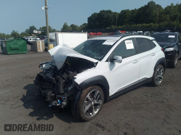 2021 Hyundai Kona Ultimate with VIN KM8K5CA57MU610302, listed as a IAAI auction lot 36878990 with 5,985 mi miles. Bid and sale history available at carsss.com. Image 2.