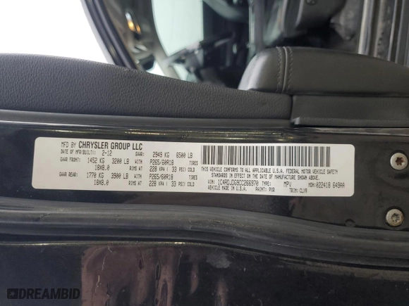 2012 Dodge Durango Crew with VIN 1C4RDJDG9CC266970, listed as a Copart auction lot 43527665 with 99,557 mi miles and Salvage Title. Bid and sale history available at carsss.com. Image 13.