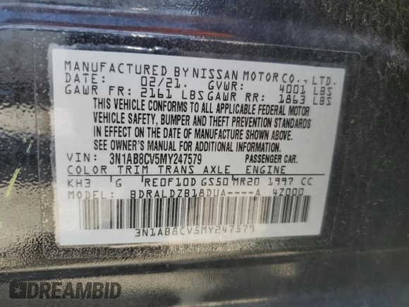 2021 Nissan Sentra SV with VIN 3N1AB8CV5MY247579, listed as a Copart auction lot 49527915 with 77,715 mi miles and Salvage Title. Bid and sale history available at DreamBid. Image 12.