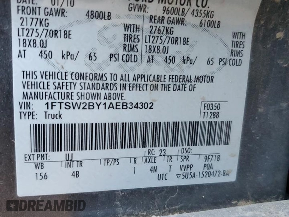 2010 Ford Super Duty F-250 SRW XL with VIN 1FTSW2BY1AEB34302, listed as a Copart auction lot 86792074 with 199,784 mi miles and Salvage Title. Bid and sale history available at carsss.com. Image 14.
