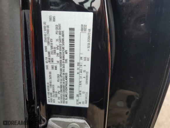 2019 Lincoln MKC Standard with VIN 5LMCJ1D97KUL49833, listed as a Copart auction lot 73582174 with 42,552 mi miles and Salvage Title. Bid and sale history available at carsss.com. Image 13.