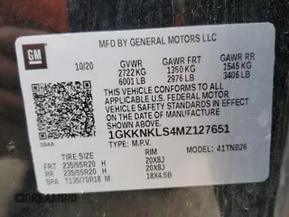 2021 GMC Acadia SLE with VIN 1GKKNKLS4MZ127651, listed as a Copart auction lot 84031444 with 78,704 mi miles and Salvage Title. Bid and sale history available at DreamBid. Image 13.