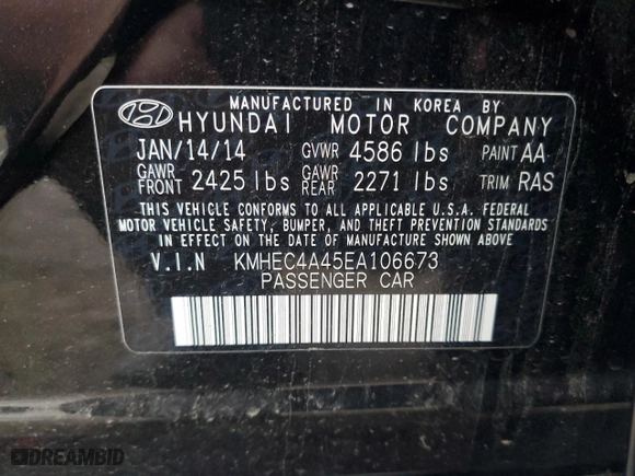 2014 Hyundai Sonata Hybrid with VIN KMHEC4A45EA106673, listed as a Copart auction lot 79225234 with 95,249 mi miles and Salvage Title. Bid and sale history available at carsss.com. Image 12.