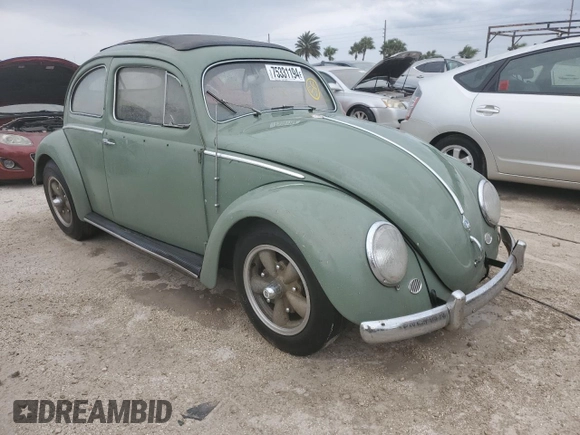 1957 Volkswagen Beetle with VIN 1308207, listed as a Copart auction lot 75331194 with 64,862 mi miles and Non Repairable. Bid and sale history available at DreamBid. Image 4.