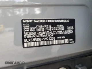 2024 BMW X5 M60i with VIN 5UX33EU08R9V21258, listed as a Copart auction lot 43411295 with 8,755 mi miles and Salvage Title. Bid and sale history available at carsss.com. Image 14.