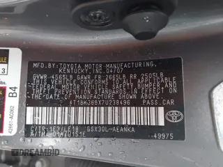 2007 Toyota Avalon XL with VIN 4T1BK36BX7U238496, listed as a IAAI auction lot 41706820 with 162,027 mi miles. Bid and sale history available at carsss.com. Image 9.