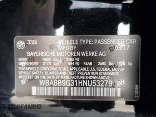 2017 BMW 3 Series 330i with VIN WBA8B9G31HNU53279, listed as a Copart auction lot 54943075 with 121,339 mi miles and Salvage Title. Bid and sale history available at carsss.com. Image 13.