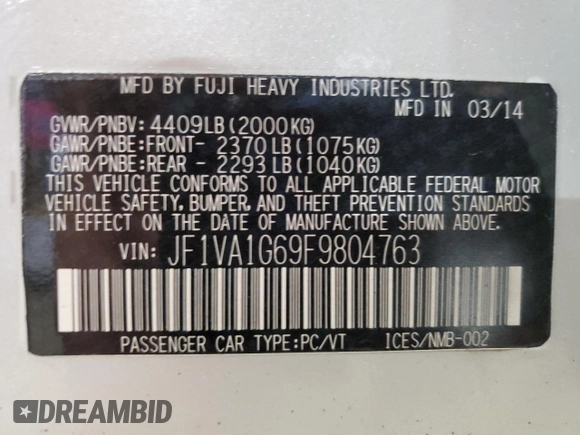 2015 Subaru WRX Limited с VIN JF1VA1G69F9804763, выставлен на аукционе Copart как лот 63656955 с пробегом 151 713 миль миль и Чистый • Clean title. История ставок и продаж доступна на DreamBid. Изображение 12.