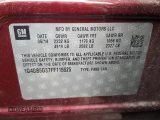 2015 Buick LaCrosse Leather with VIN 1G4GB5G37FF115525, listed as a Copart auction lot 44518755 with 104,465 mi miles and Salvage Title. Bid and sale history available at carsss.com. Image 12.