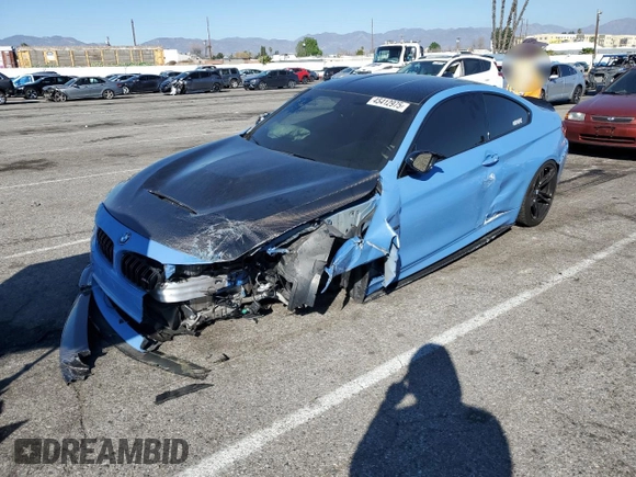2018 BMW M4 z VIN WBS4Y9C50JAA85547, wystawiony jako Copart lot #45412975 z przebiegiem Nie podano mil oraz Szkoda całkowita • Salvage title. Historia ofert i sprzedaży dostępna na DreamBid. Obrazek 1.