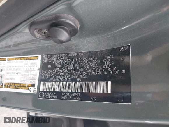 2005 Toyota Highlander with VIN JTEGD21A750108737, listed as a IAAI auction lot 42587921 with 207,233 mi miles and . Bid and sale history available at DreamBid. Image 9.