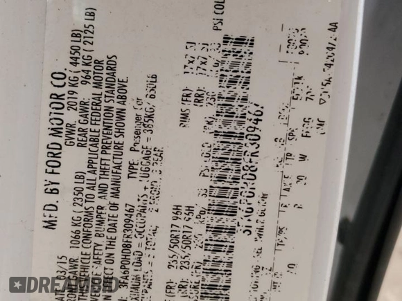 2015 Ford Fusion SE with VIN 3FA6P0HD8FR309467, listed as a Copart auction lot 45900945 with 228,622 mi miles and Salvage Title. Bid and sale history available at DreamBid. Image 12.
