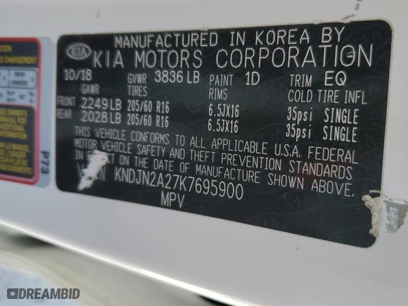 2019 Kia Soul with VIN KNDJN2A27K7695900, listed as a Copart auction lot 54440225 with 86,254 mi miles and Clean Title. Bid and sale history available at carsss.com. Image 12.
