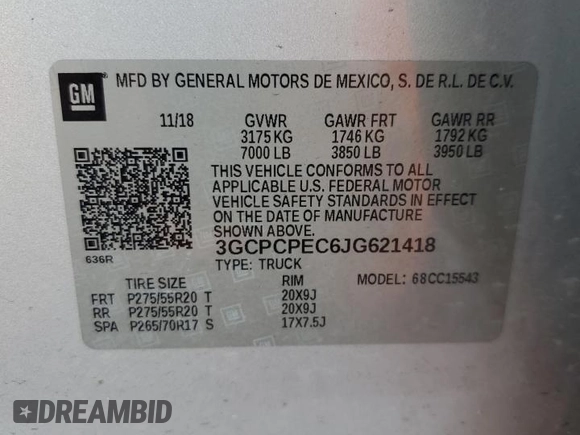 2018 Chevrolet Silverado 1500 Custom with VIN 3GCPCPEC6JG621418, listed as a Copart auction lot 55783255 with 140,264 mi miles and Salvage Title. Bid and sale history available at DreamBid. Image 12.