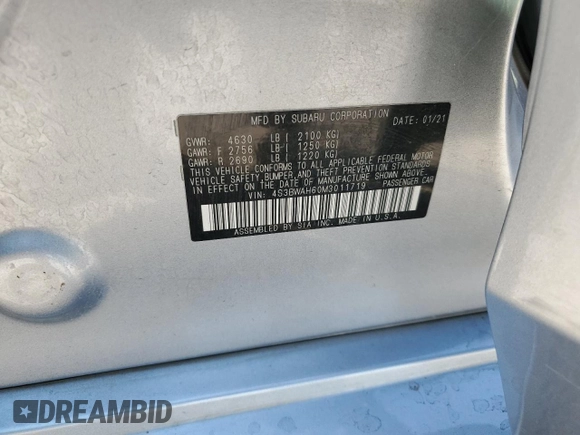 2021 Subaru Legacy Sport with VIN 4S3BWAH60M3011719, listed as a Copart auction lot 74272934 with 70,948 mi miles and Salvage Title. Bid and sale history available at carsss.com. Image 15.