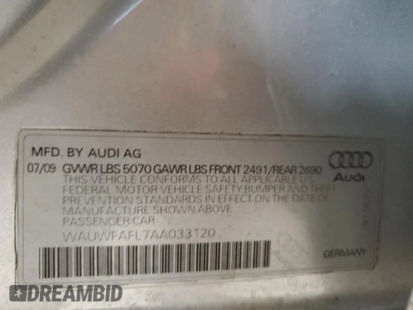 2010 Audi A4 2.0T Premium Plus with VIN WAUWFAFL7AA033120, listed as a Copart auction lot 82926434 with 173,795 mi miles and Salvage Title. Bid and sale history available at carsss.com. Image 12.