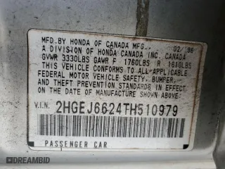 1996 Honda Civic DX with VIN 2HGEJ6624TH510979, listed as a Copart auction lot 88136735 with 208,029 mi miles and Salvage Title. Bid and sale history available at carsss.com. Image 15.