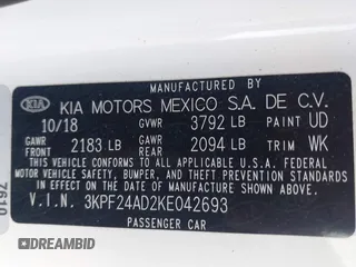 2019 Kia Forte LXS z VIN 3KPF24AD2KE042693, wystawiony jako IAAI lot #41902468 z przebiegiem 126 516 mil mil oraz . Historia ofert i sprzedaży dostępna na DreamBid. Obrazek 9.